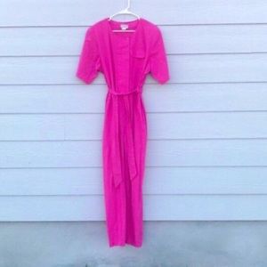 Vintage Pink 80s Waist tie Button up Jumpsuit M